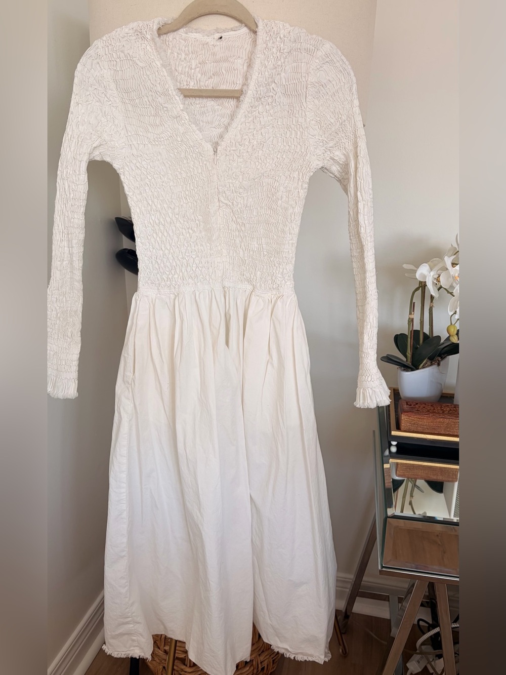 Sea New York Casey Hand Smocked Long Sleeve Zip Front Dress
